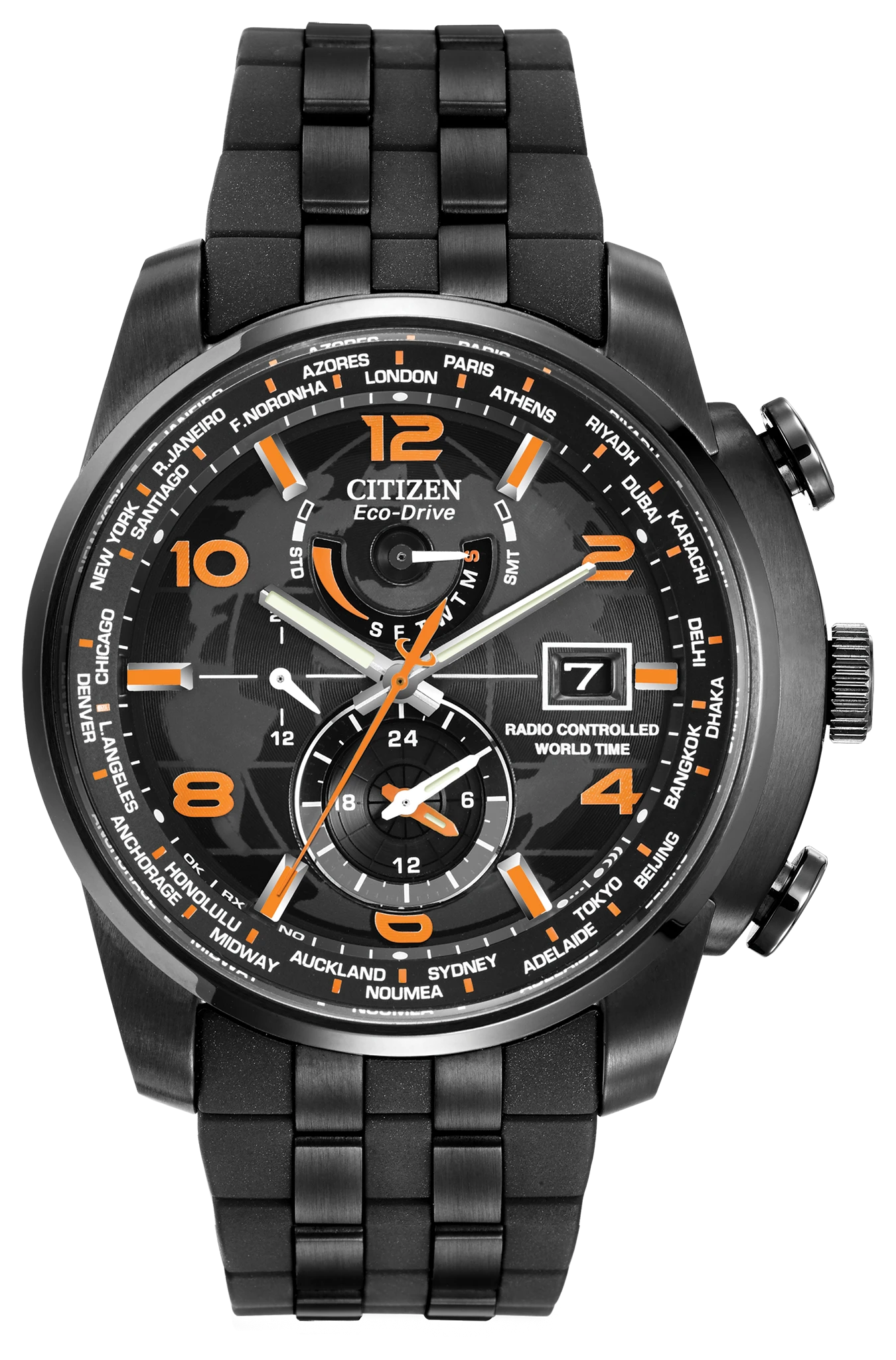 World Time A-T Black Dial Stainless Steel & Polyurethane